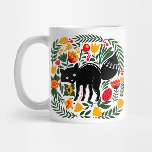 Folk Art Fox with Bright Flowers and Leaves Mug